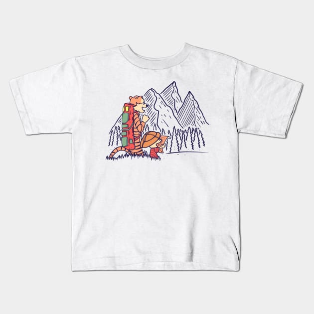 Calvin and Hobbes Climb The Mountain Kids T-Shirt by soggyfroggie